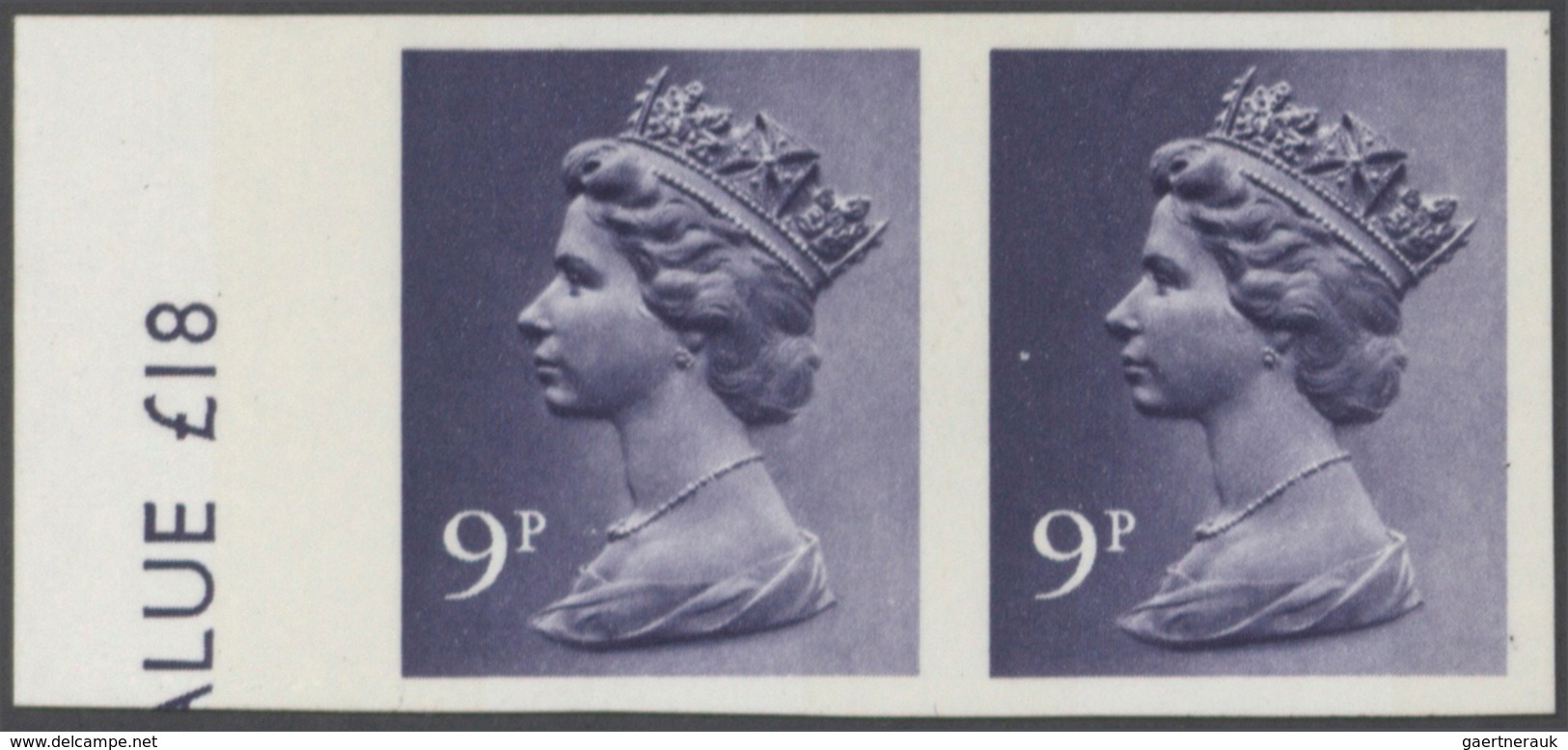 Großbritannien - Machin: 1976, 9 P. Deep Violet, Imperforated Horizontal Pair With Left Margin, Unmo - Machins