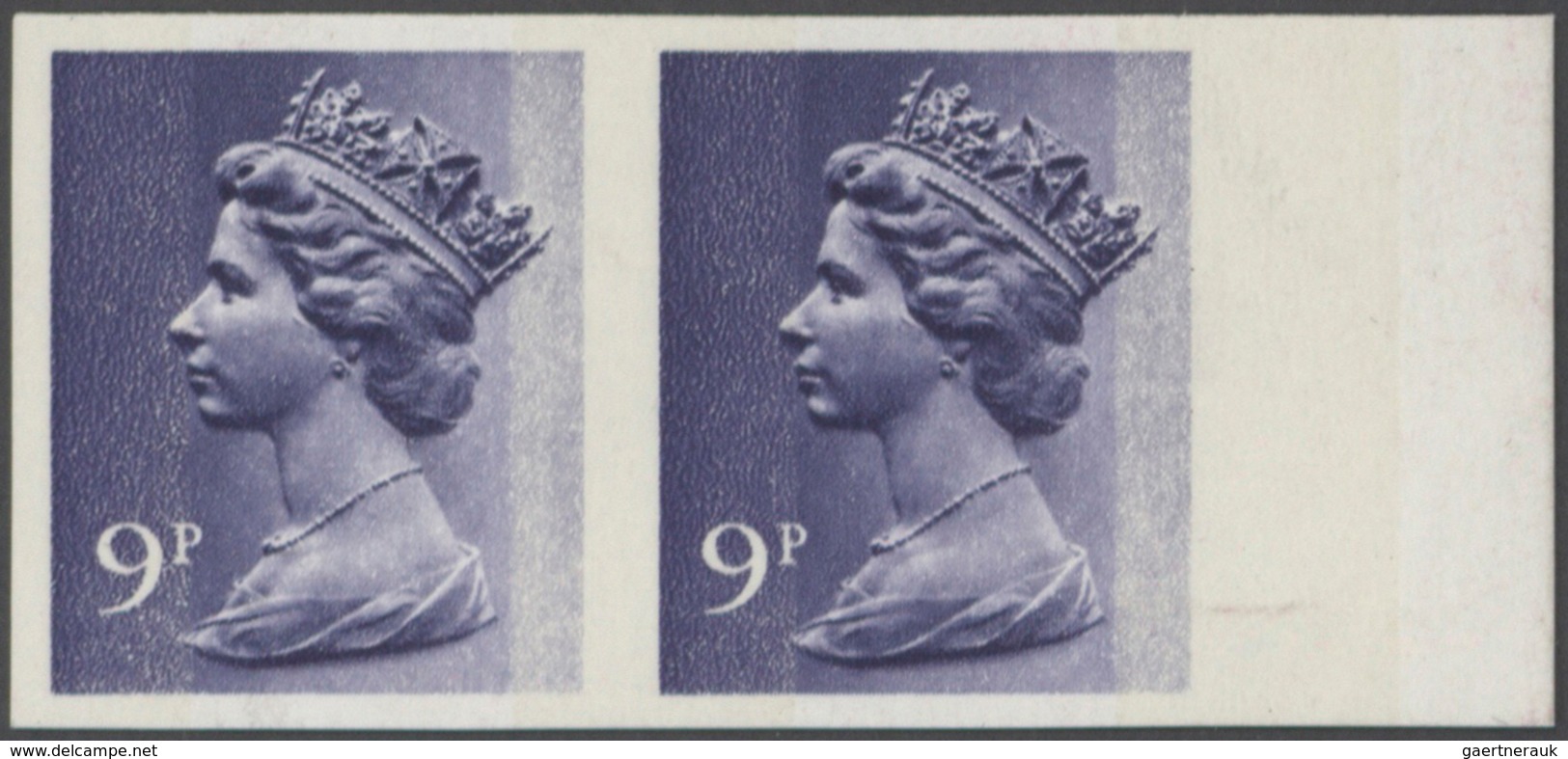 Großbritannien - Machin: 1976, 9 P. Deep Violet, Imperforated Horizontal Pair With Left Margin, Part - Machin-Ausgaben