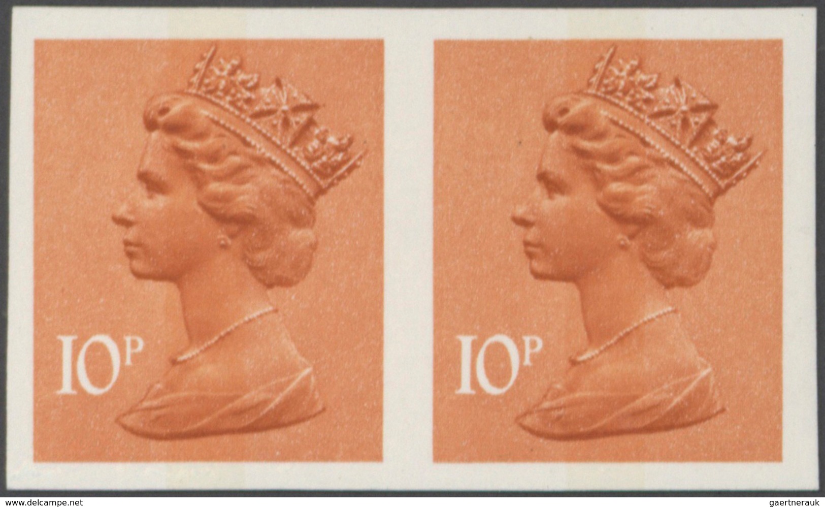 Großbritannien - Machin: 1980, 10 P. Orange-brown, One Phosphor Band, Imperforated Horizontal Pair, - Série 'Machin'