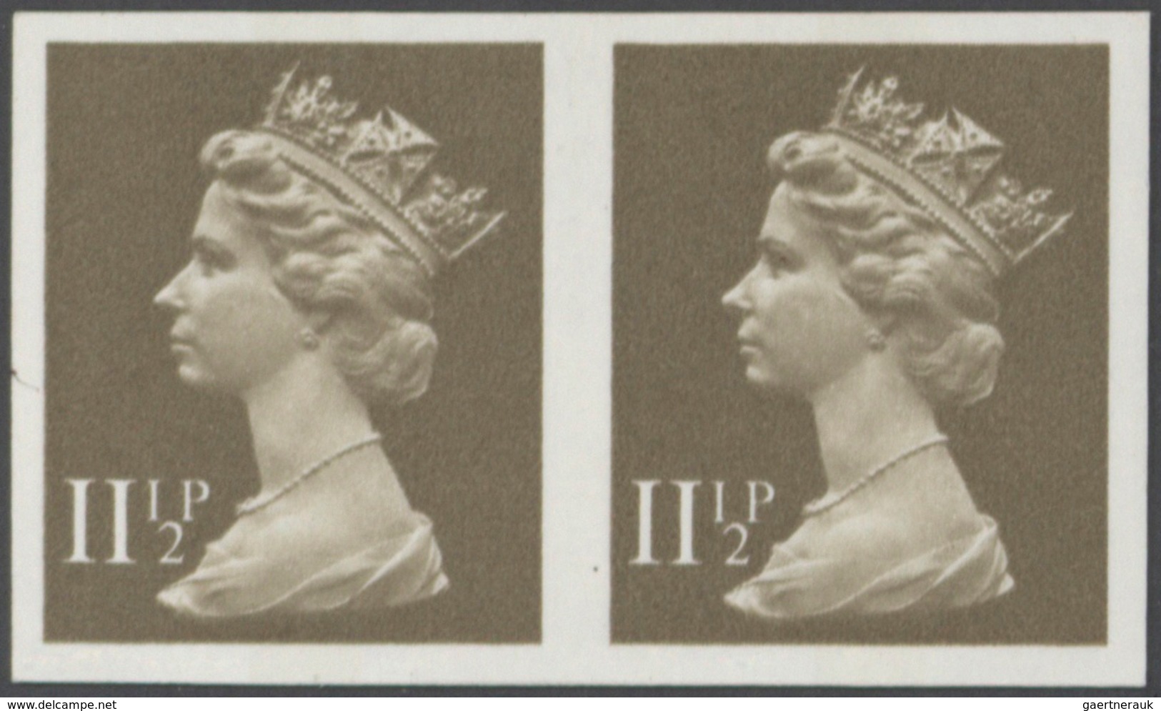 Großbritannien - Machin: 1981, 11 1/2 P. Drab, Imperforated Horizontal Pair, Unmounted Mint. SG 325, - Série 'Machin'