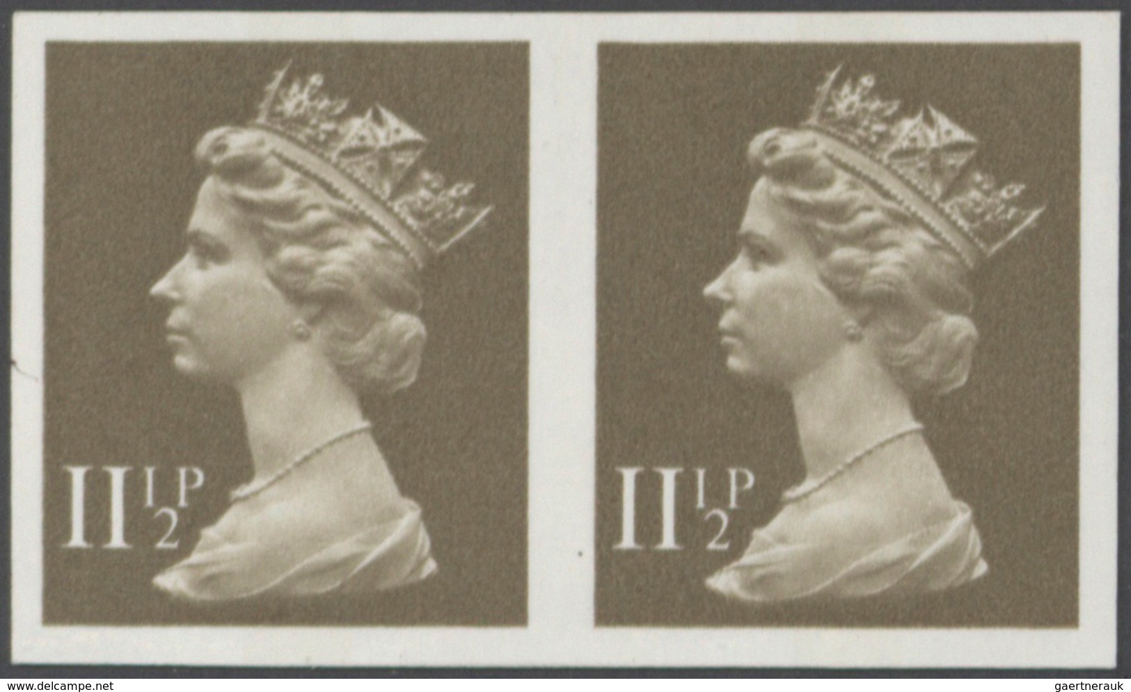 Großbritannien - Machin: 1981, 11 1/2 P. Drab, Imperforated Horizontal Pair, Unmounted Mint. SG 325, - Machin-Ausgaben