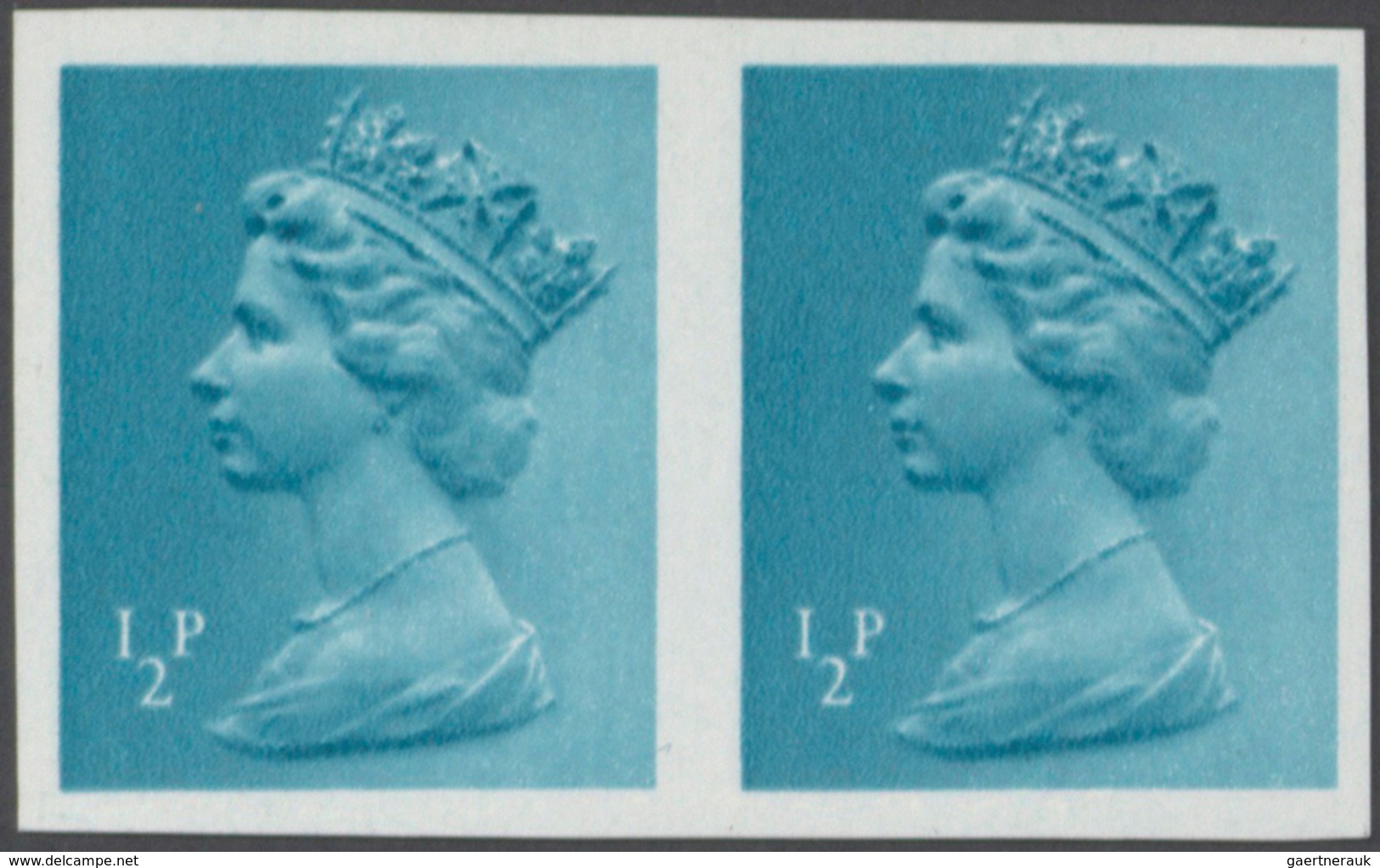 Großbritannien - Machin: 1980, 1/2 P. Turquoise-blue, Imperforated Horizontal Pair, Unmounted Mint. - Machin-Ausgaben