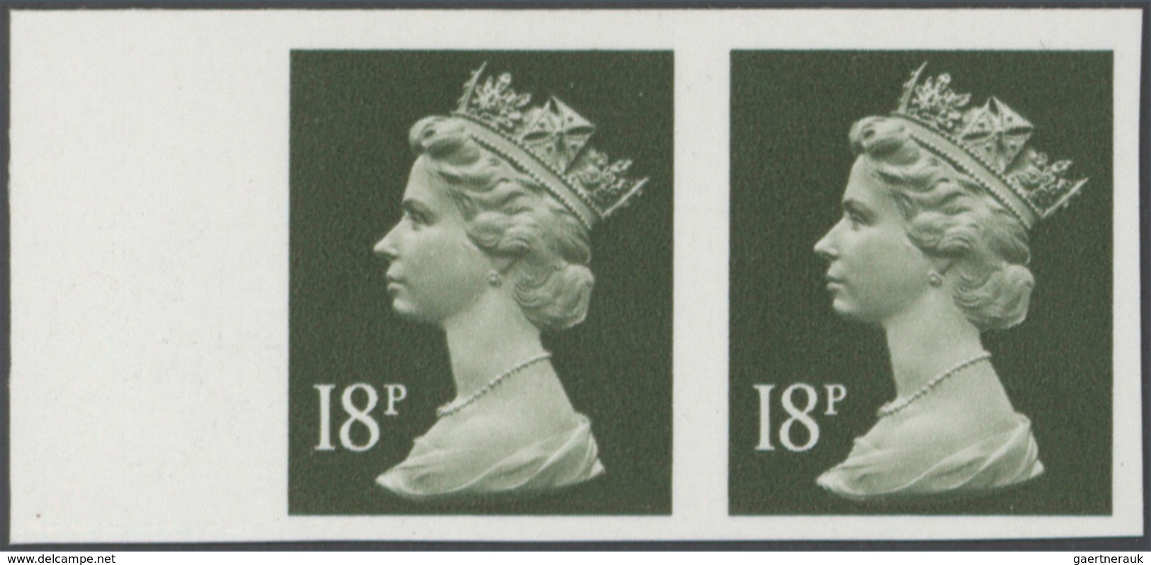 Großbritannien - Machin: 1984, 18 P. Deep Olive-grey, Imperforated Horizontal Pair, Unmounted Mint. - Série 'Machin'
