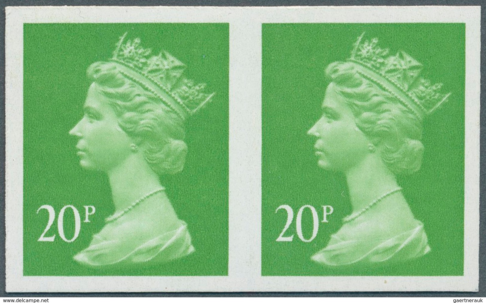 Großbritannien - Machin: 1996, 20 P. Bright Green, 1 Centre Band, Imperforated Pair, Unmounted Mint. - Série 'Machin'