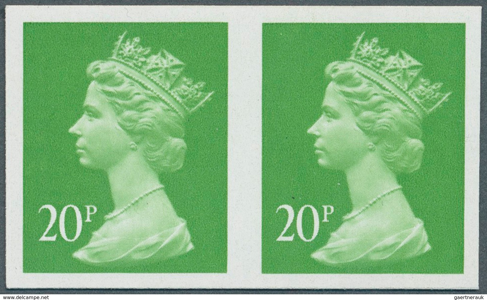 Großbritannien - Machin: 1996, 20 P. Bright Green, 1 Centre Band, Imperforated Pair, Unmounted Mint. - Série 'Machin'