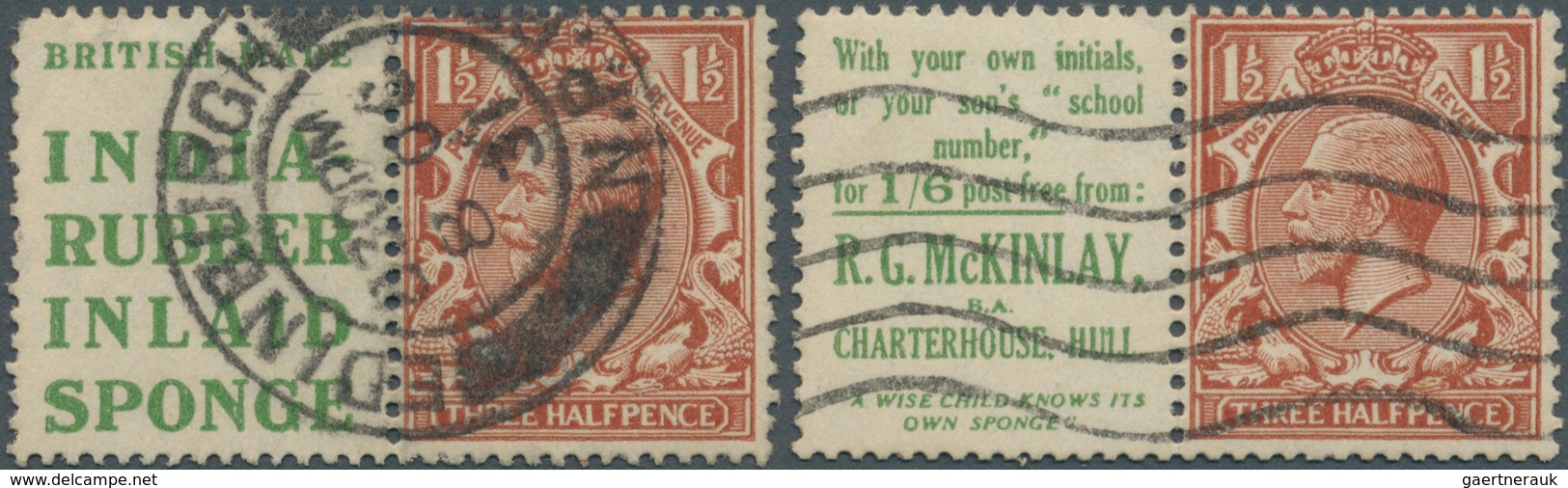 Großbritannien - Zusammendrucke: 1924, 1½d. Red-brown, Wm Block Cypher, Two Commercially Used Se-ten - Autres & Non Classés