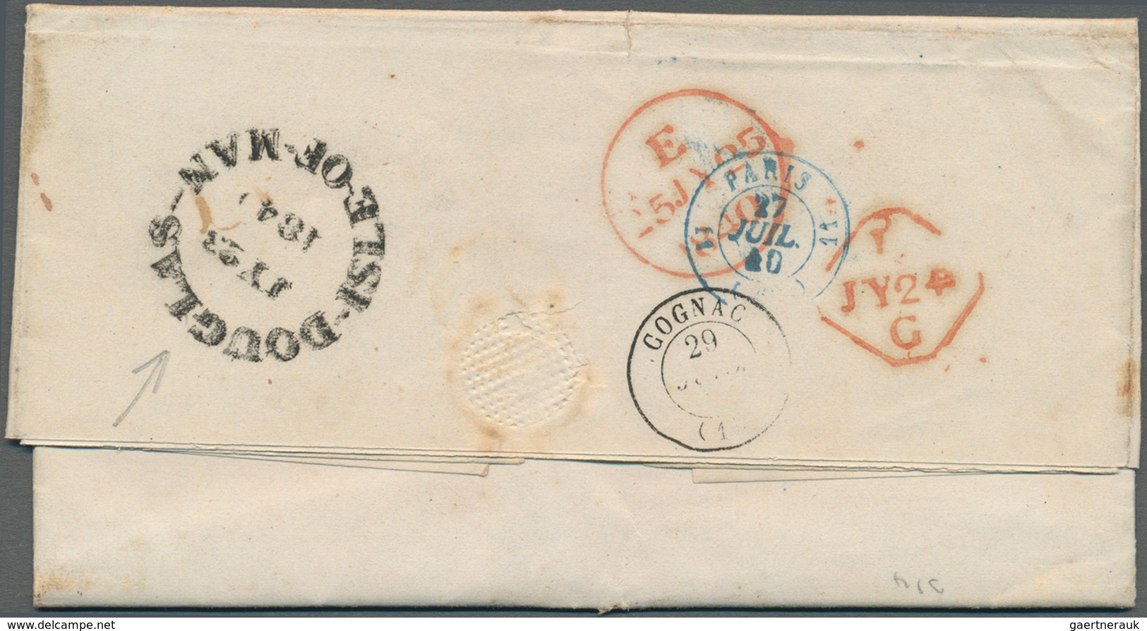 Großbritannien - Isle Of Man: 1840. Stampless Envelope To France Cancelled By Douglas/lsle Of Man Ci - Man (Ile De)