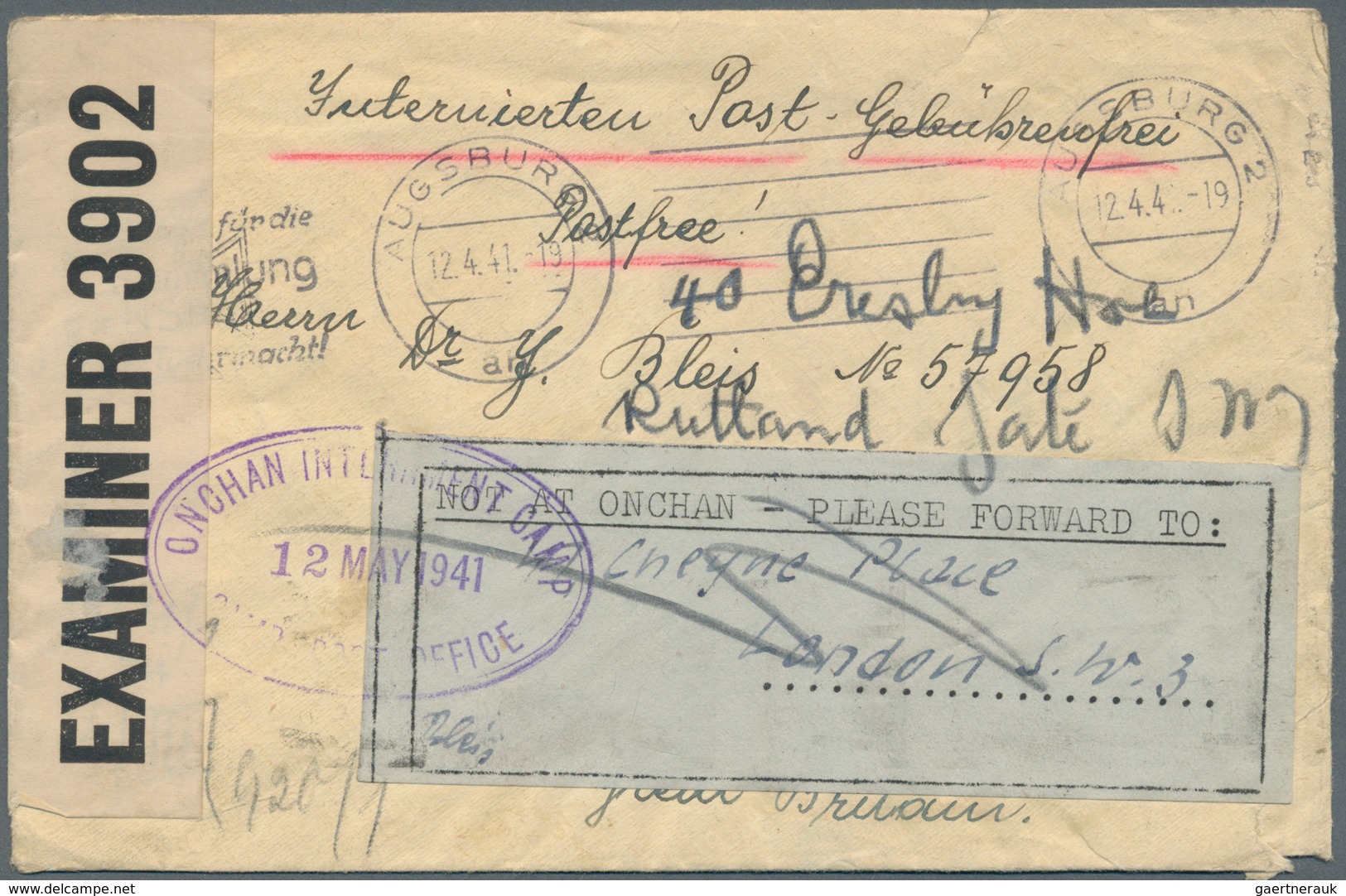 Großbritannien - Isle Of Man: 1941. Stamp-less Envelope Written From Augsburg, Germany Dated '12th A - Man (Insel)