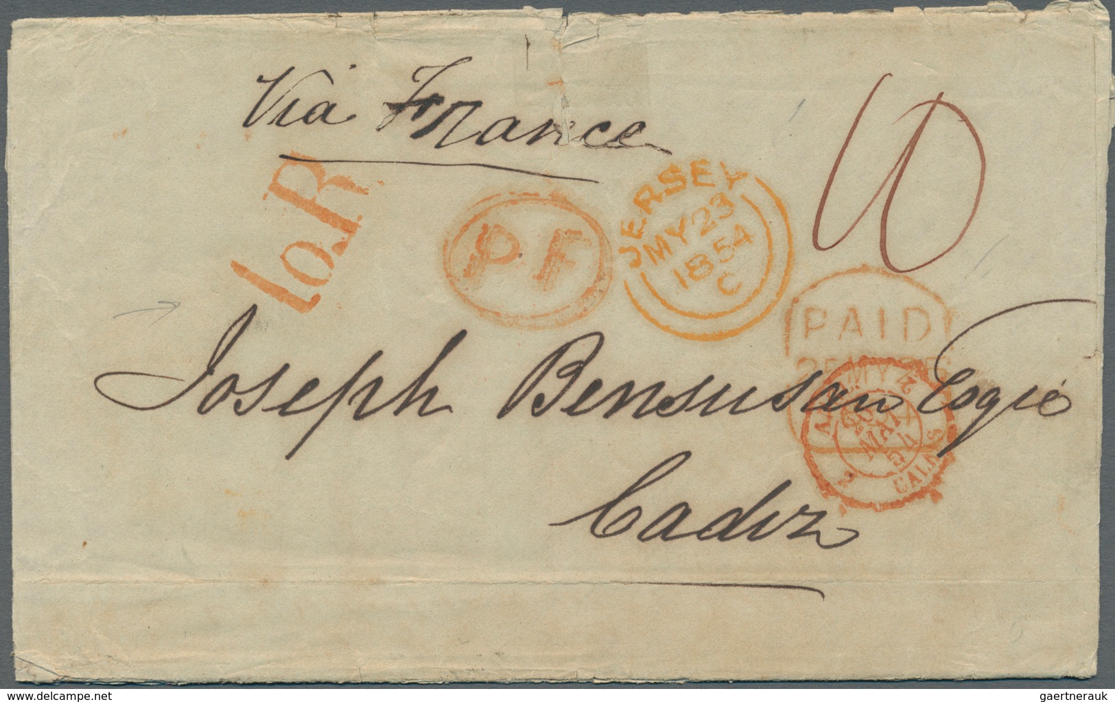 Großbritannien - Jersey: 1854. Stampless Envelope (tears And Creases) Written From Jersey Dated '23r - Jersey