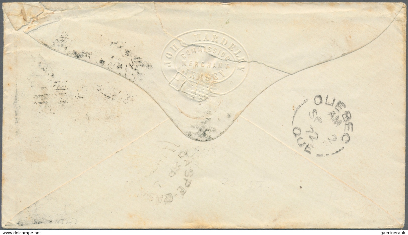 Großbritannien - Jersey: 1872 Destination CANADA: Cover From JERSEY To Grand Grevè In Gaspé, Québec, - Jersey