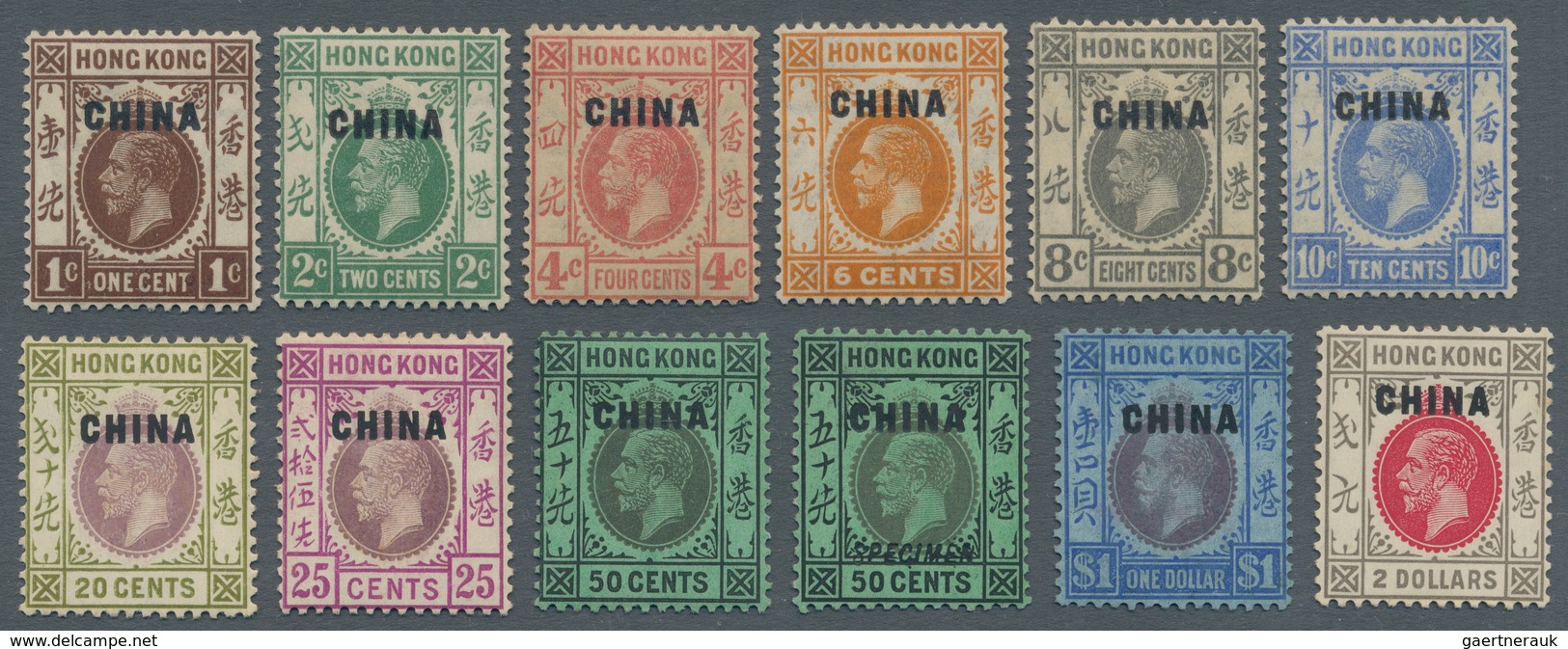 Britische Post In China: 1917/21, KGV Wmkd. Crown CA Seriffed, 1 C.-$10 Cpl., The 30 C., 50 C. Emera - Autres & Non Classés