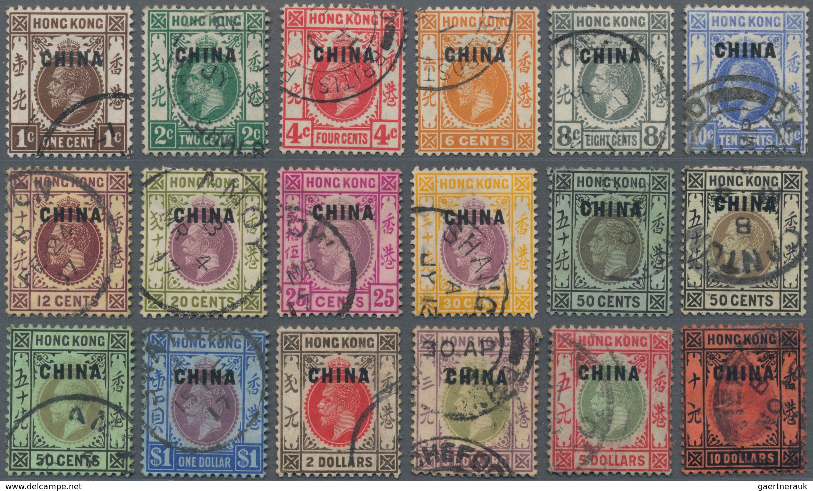 Britische Post In China: 1917/21, KGV Wmkd. Crown CA Seriffed, 1 C.-$10 Cpl., Used. Plus Extra Copie - Autres & Non Classés