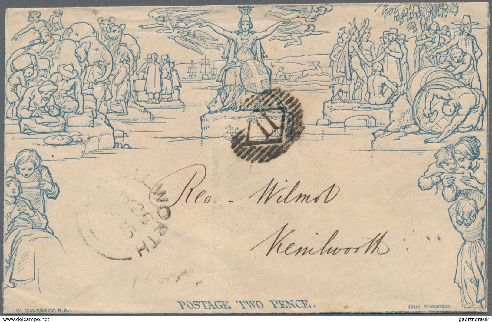 Großbritannien - Ganzsachen: 1840, Mulready Envelope 2d. Blue Without Advertisments Cancelled With B - 1840 Mulready-Umschläge