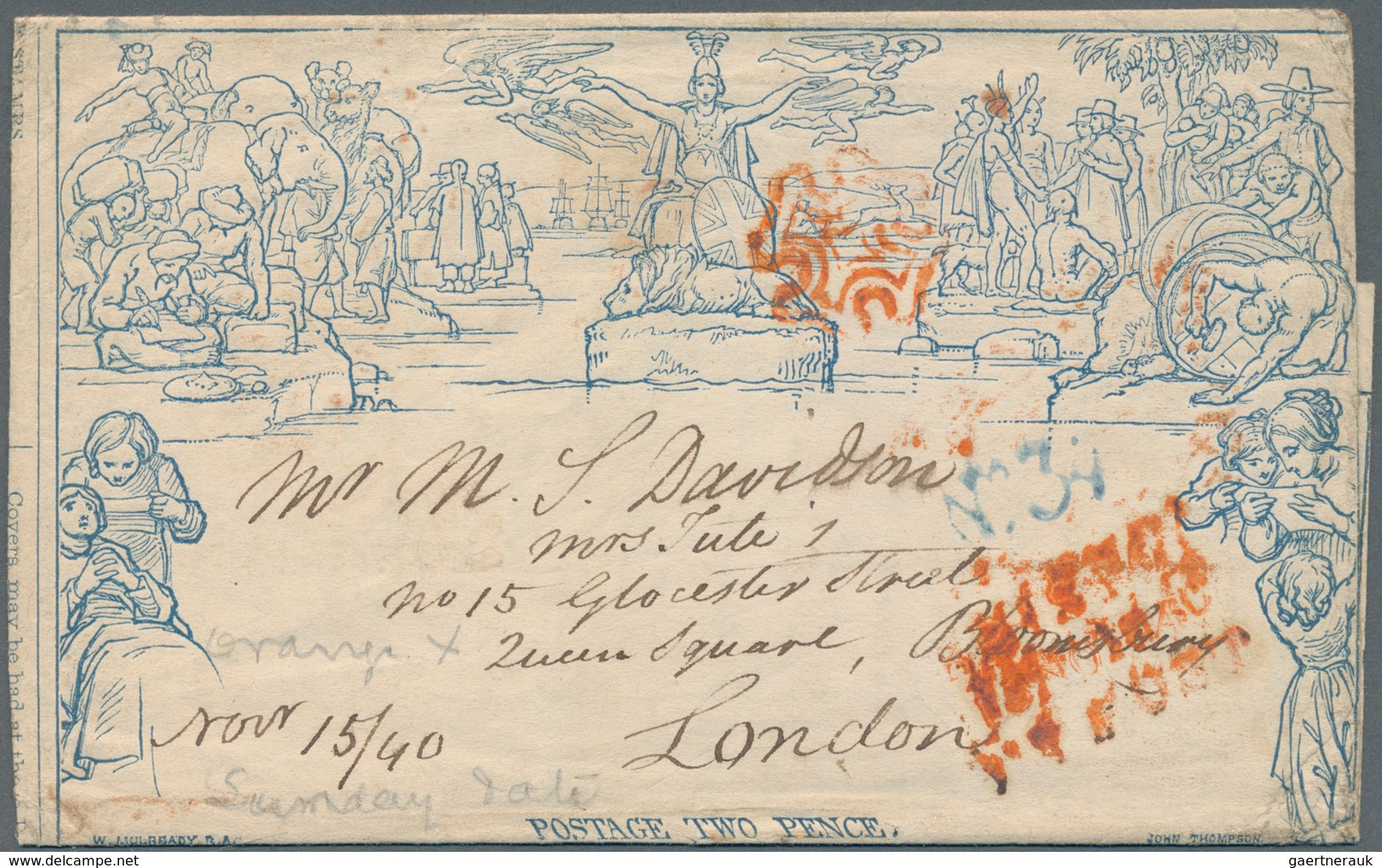 Großbritannien - Ganzsachen: 1840. Mulready Two Penny Envelope (A98) Addressed To London Cancelled B - 1840 Mulready-Umschläge