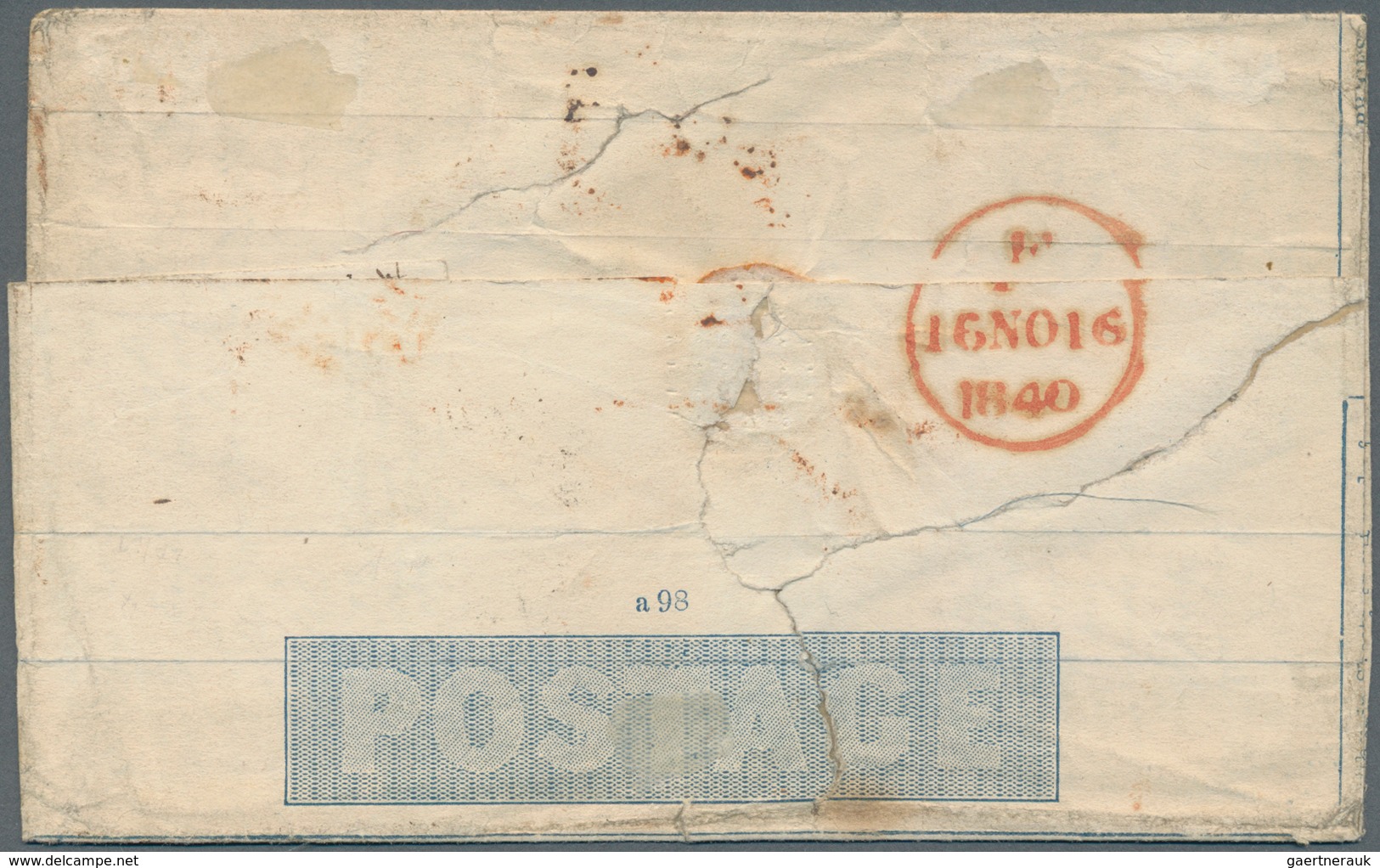 Großbritannien - Ganzsachen: 1840. Mulready Two Penny Envelope (A98) Addressed To London Cancelled B - 1840 Mulready Envelopes & Lettersheets