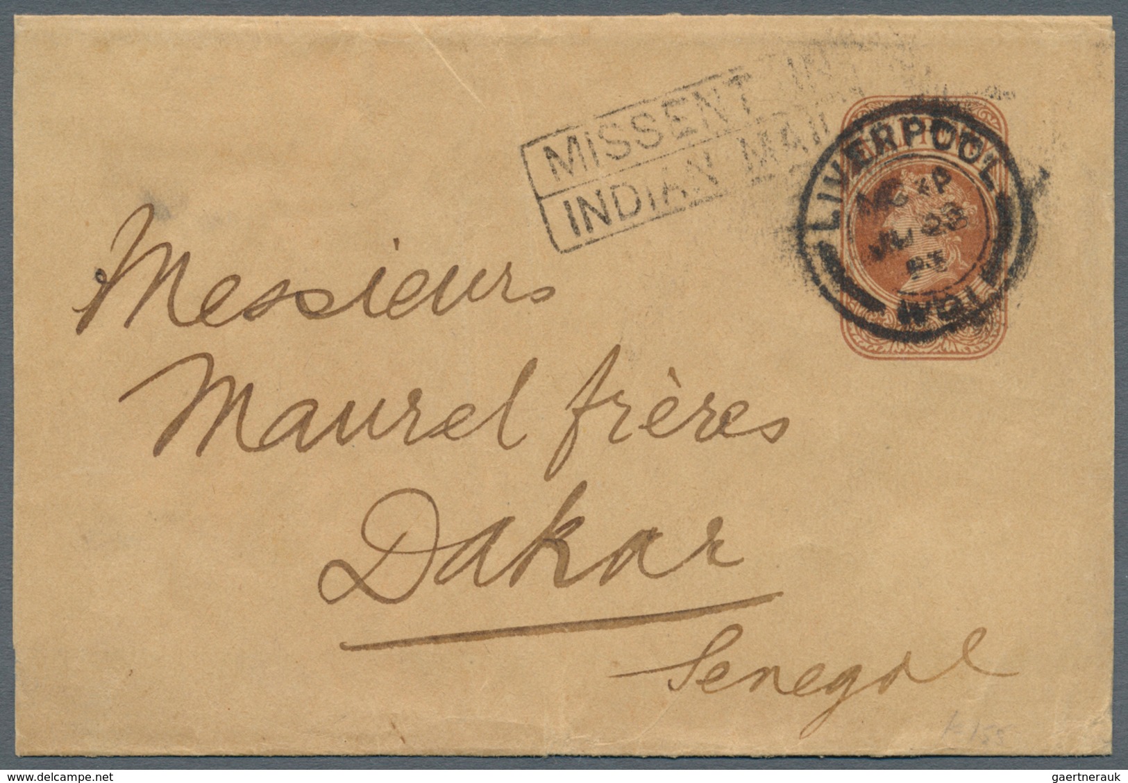 Großbritannien - Ganzsachen: 1893. Great Britain Postal Stationery ½d Brown Wrapper Addressed To Dak - 1840 Mulready-Umschläge