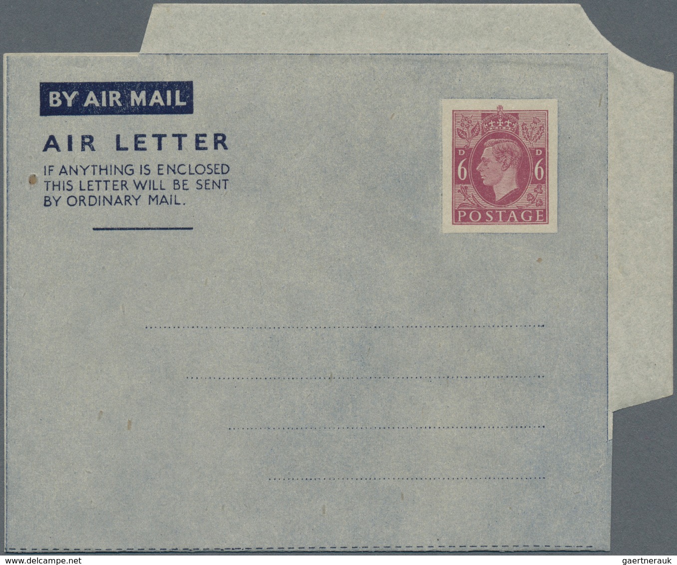 Großbritannien - Ganzsachen: 1943, Airletter KGVI 6d Brown Violet On Grey Paper With Variety 'NO FLA - 1840 Mulready Envelopes & Lettersheets