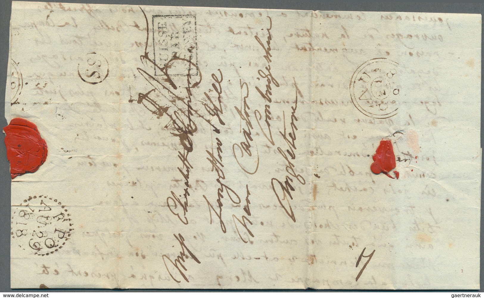 Großbritannien - Stempel: 1818, Folded Letter From GENEVA With Transitmark On Front And Scarce Inspe - Poststempel