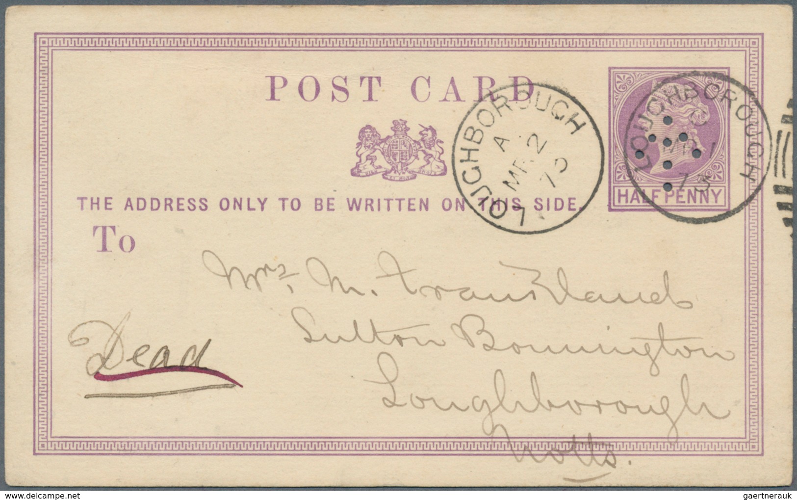 Großbritannien - Stempel: 1873, "Sloper Punch" Machine Cancel On 1/2 D Violet QV Psc From London Add - Poststempel