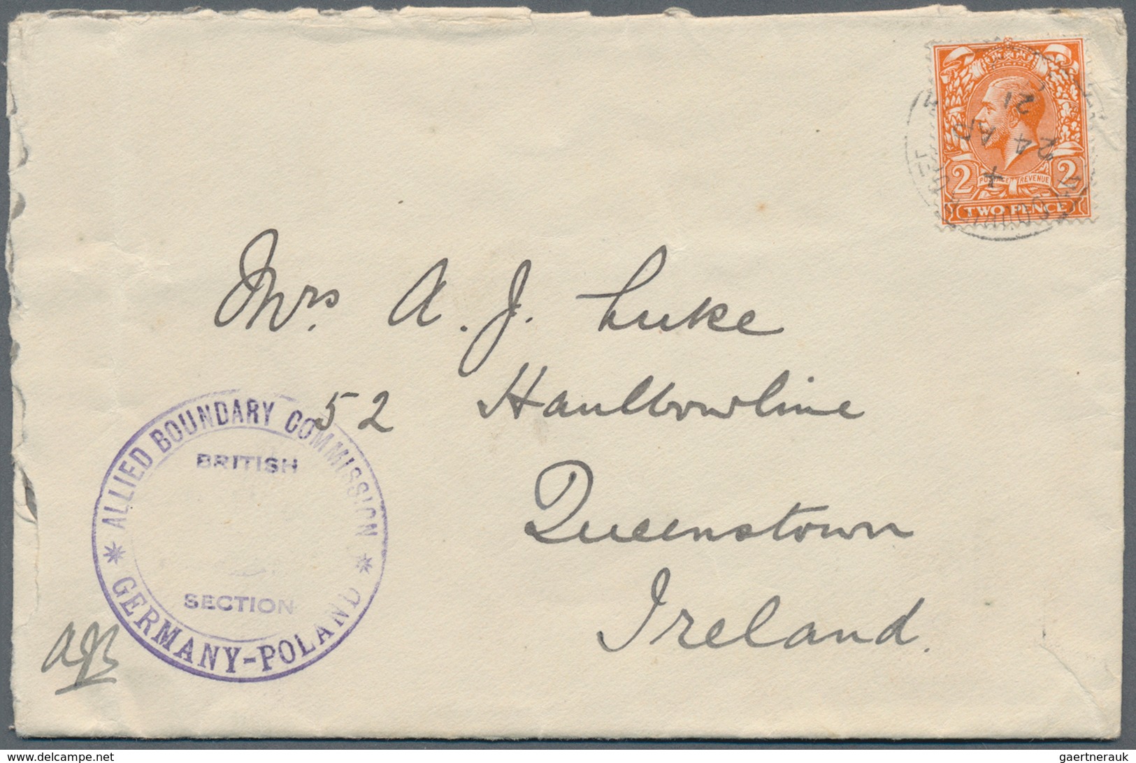 Großbritannien - Used Abroad: 1921. Envelope (roughly Opened) Addressed To Queenstown, Ireland Beari - Autres & Non Classés