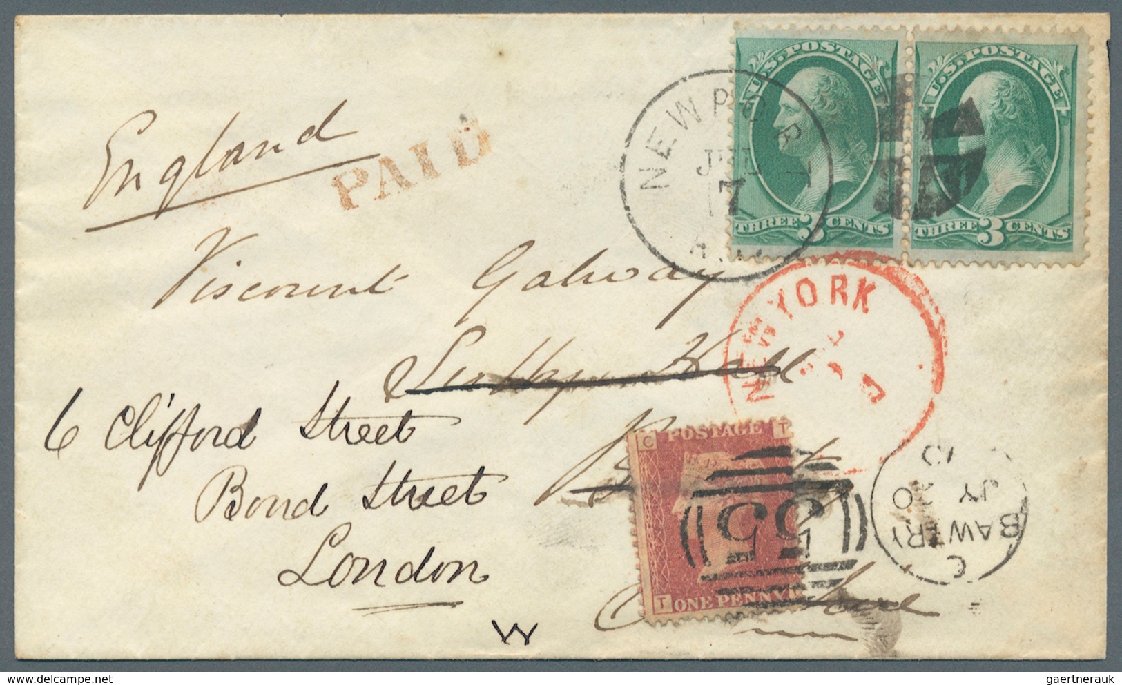 Großbritannien - Besonderheiten: 1870. Envelope Addressed To England Bearing Yvert 41,3c Green (pair - Sonstige & Ohne Zuordnung