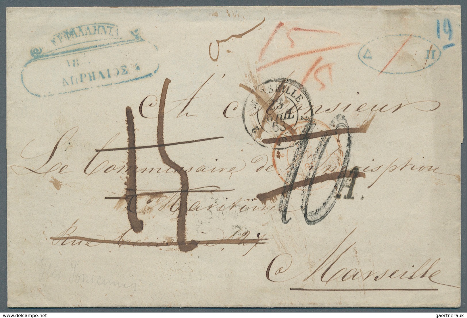 Ionische Inseln: 1863. Stampless Envelope Written From The 'French Consulate On Cephalonia' With Cac - Iles Ioniques