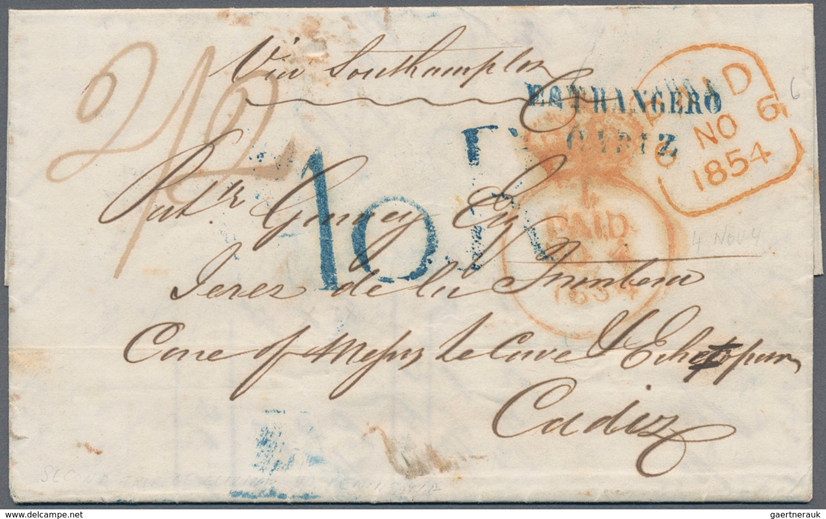 Irland: 1854. Stampless Envelope Written From Dublin Dated '4th Nov 1854' Addressed To Jerez De La F - Covers & Documents