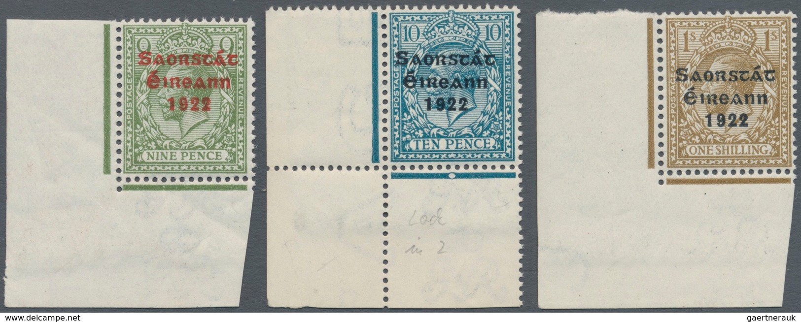 Irland: 1922, Rialtas/Soarstat Overprints, Set Of Five And Set Of Twelve Values, Bottom Marginal Cop - Briefe U. Dokumente