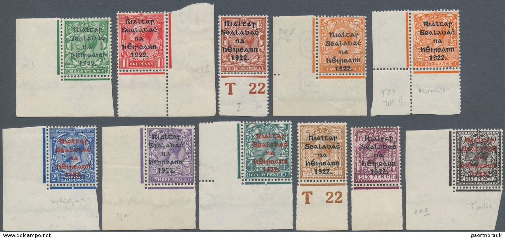 Irland: 1922, Rialtas Overprints, Thom Printing, ½d. To 1s., Set Of 14 Values Mint Original Gum, Mai - Briefe U. Dokumente