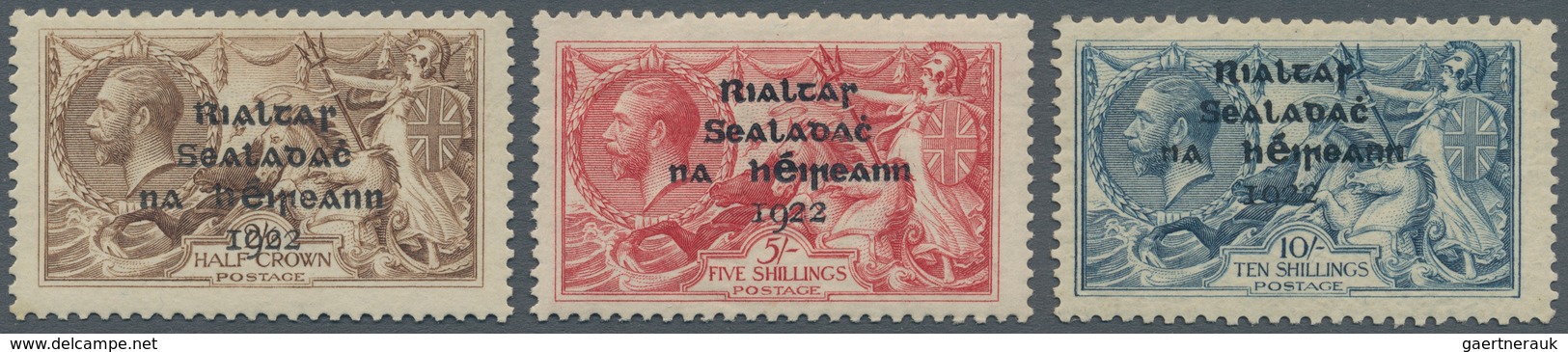 Irland: 1922, Rialtas Overprints, Thom Printing, 2s.6d. Sepia-brown, 5s. Rose-carmie And 10s. Dull G - Lettres & Documents