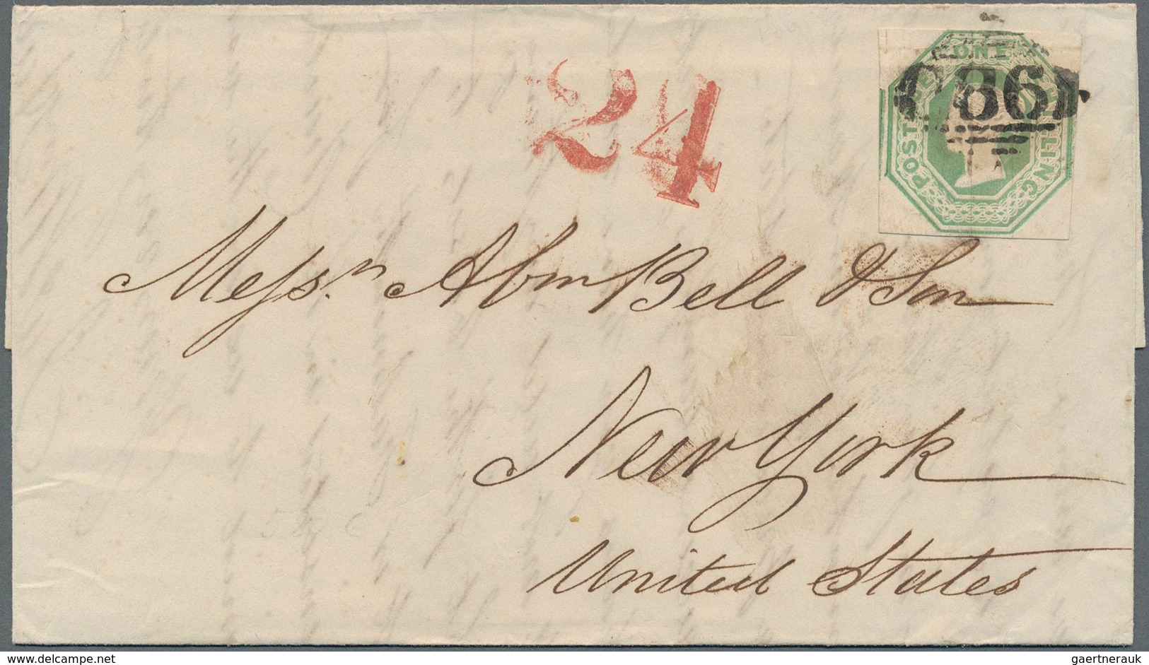 Irland: 1848, Entire Letter From Dublin To New York Bearing Embossed 1847 1s. Pale Green Tied By "18 - Covers & Documents