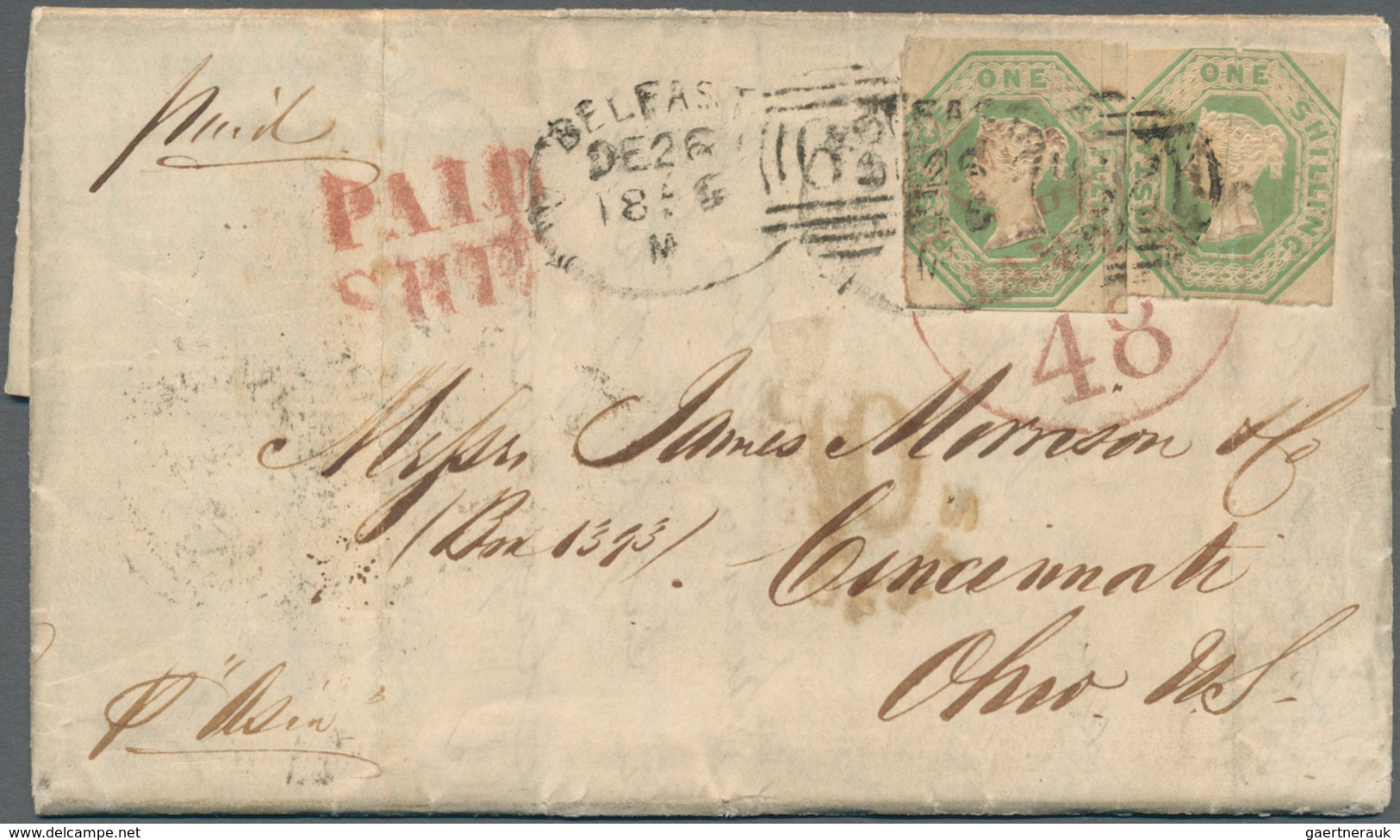 Irland: 1856 Destination OHIO, USA: Entire Letter From Belfast To Cincinnati, Ohio Via Liverpool And - Briefe U. Dokumente