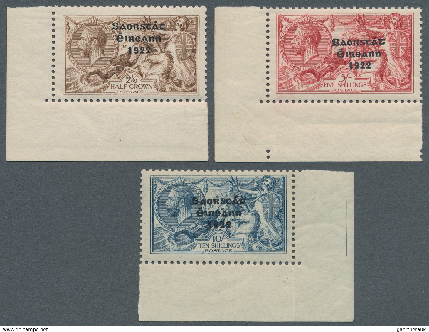 Irland: 1922, Saorstat Overprints, 2s.6d. Brown, 5s. Rose-carmine And 10s. Dull Grey-blue, Three Hig - Covers & Documents