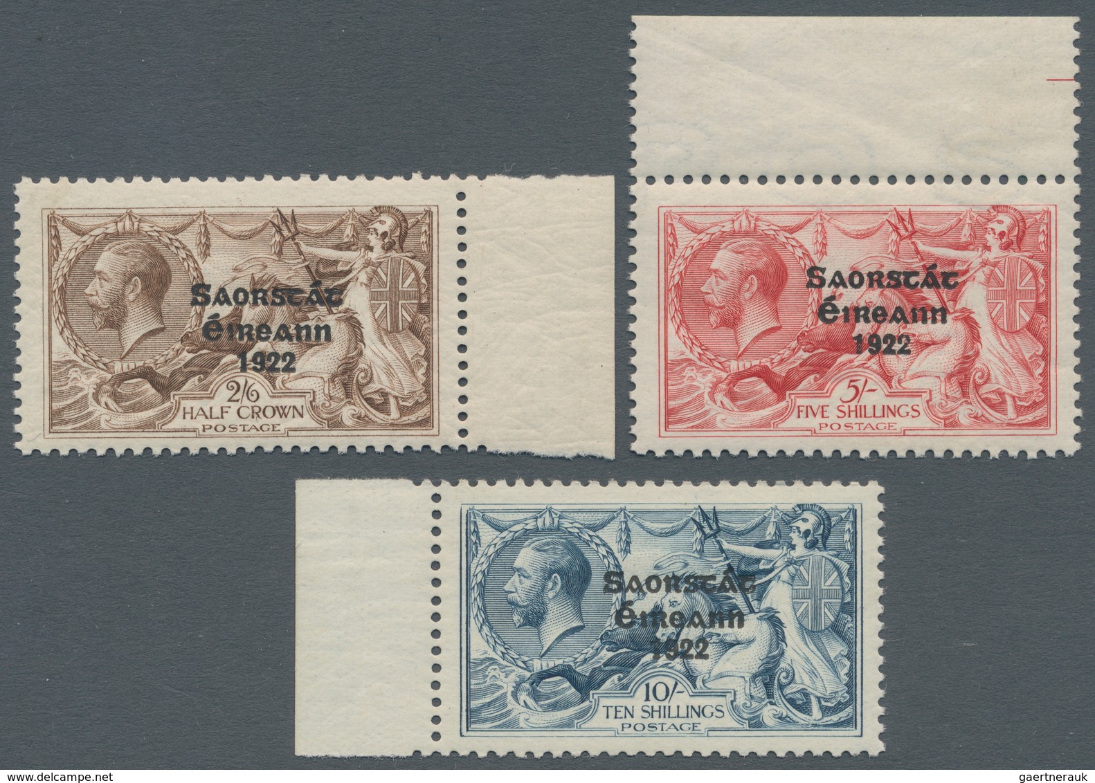 Irland: 1925, Saorstat Overprints, 2s.6d. Brown, 5s. Rose-carmine And 10s. Dull Grey-blue, Three Mar - Lettres & Documents