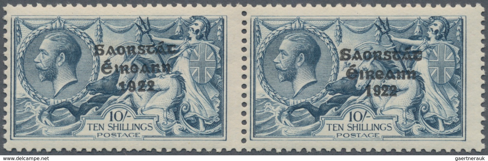 Irland: 1927/1928, Saorstat Overprints, 10s.dull Grey-blue, Horizontal Pair With Wide And Narrow Dat - Briefe U. Dokumente