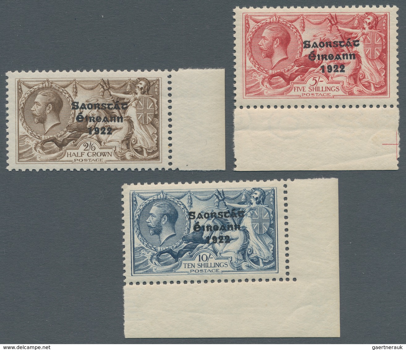 Irland: 1927/1928, Saorstat Overprints, 2s.6d. Brown, 5s. Rose-carmine And 10s. Dull Grey-blue, Thre - Lettres & Documents