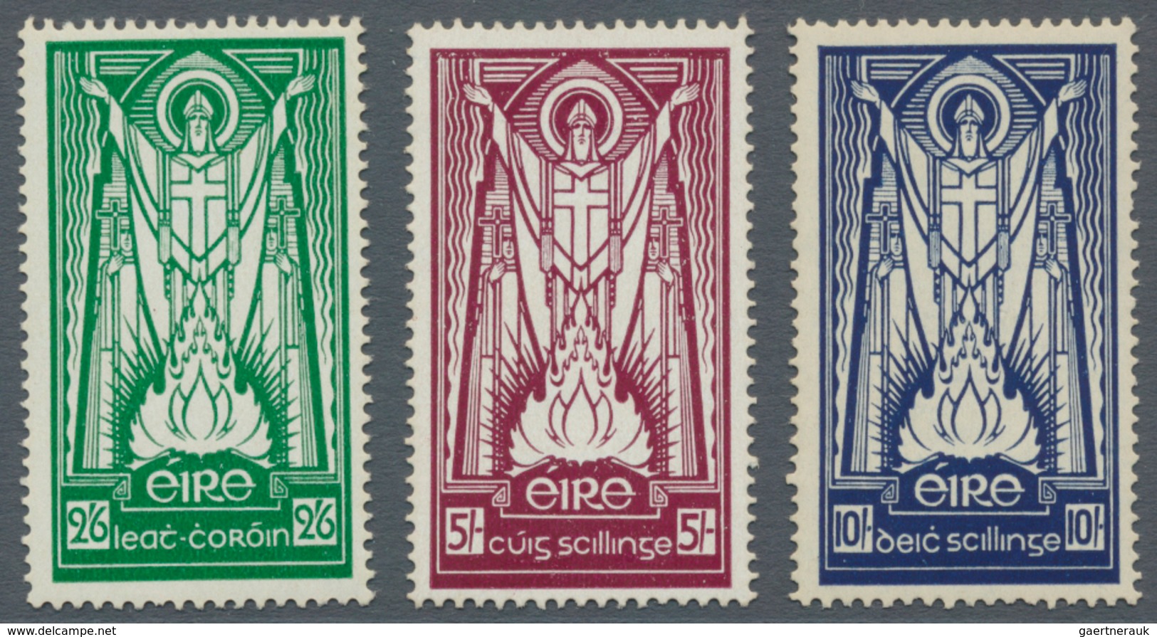 Irland: 1937, St. Patrick Definitives Complete Set Of Three, Mint Hinged And Pencil Cat. Numbers On - Briefe U. Dokumente