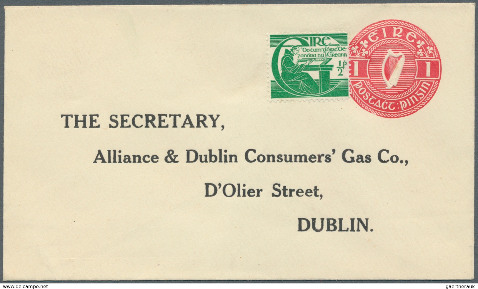 Irland - Ganzsachen: Alliance & Dublin Consumers' Gas Co., Dublin: 1/2 D. Pale Green, 1 D. Red And 2 - Entiers Postaux