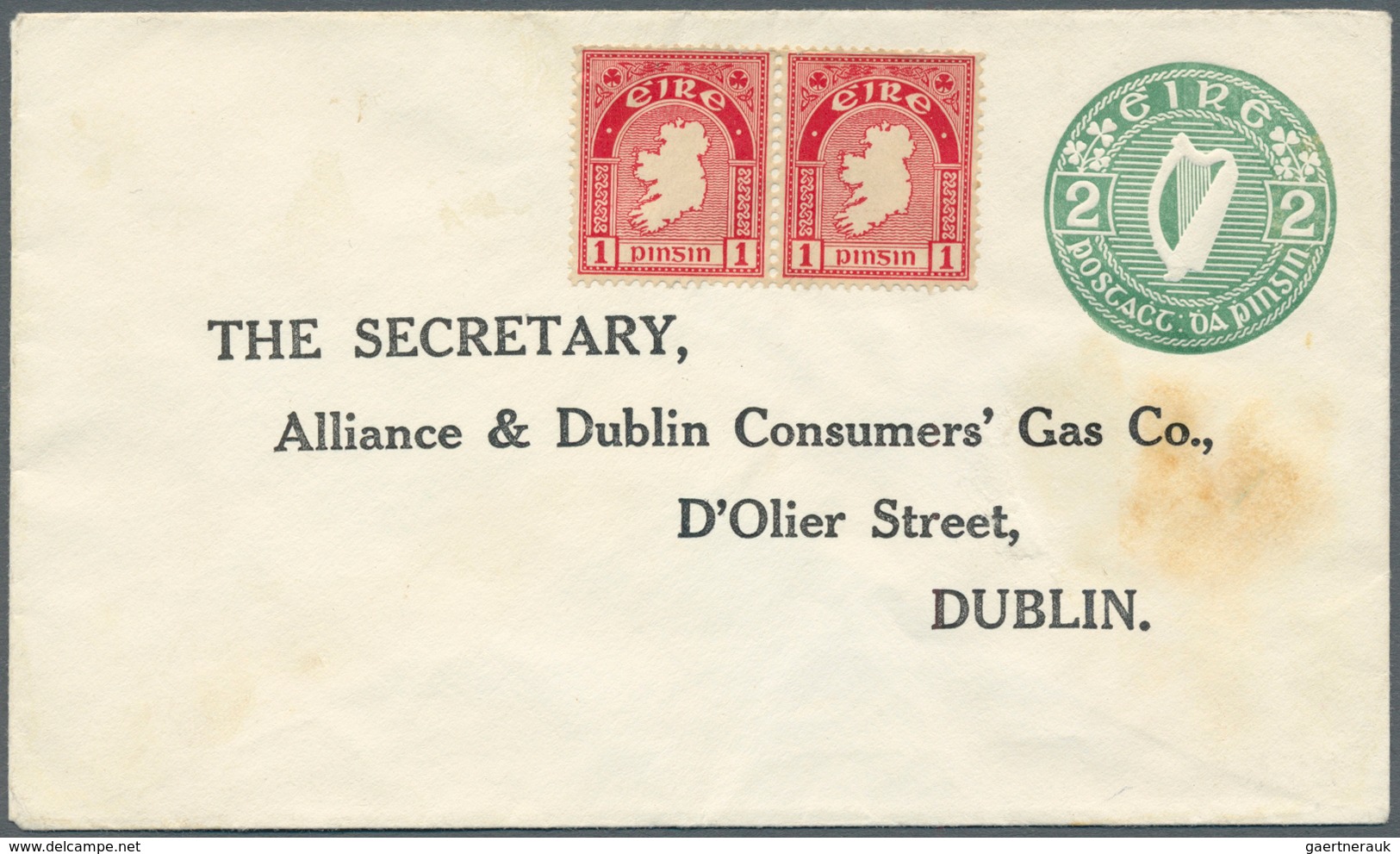 Irland - Ganzsachen: Alliance & Dublin Consumers' Gas Co., Dublin: 1/2 D. Pale Green, 1 D. Red And 2 - Entiers Postaux