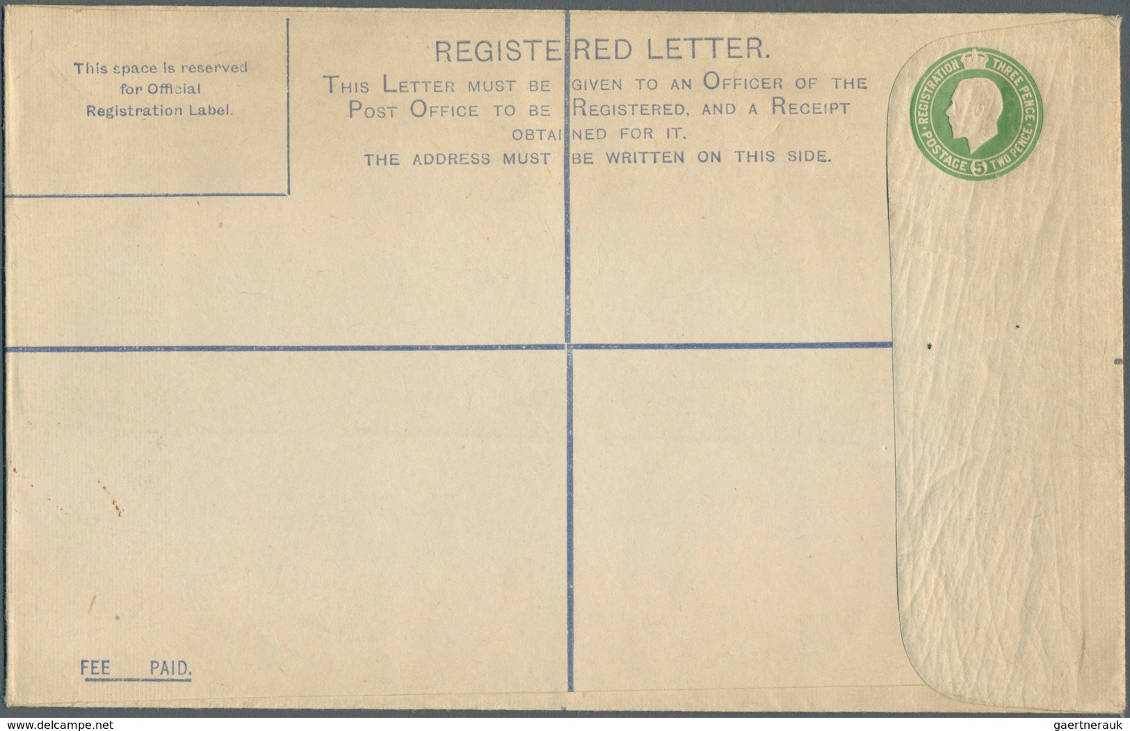 Irland - Ganzsachen: British Dominion: 1922, King Georg V. 5 D. Pale Green Registered Envelope In Si - Ganzsachen