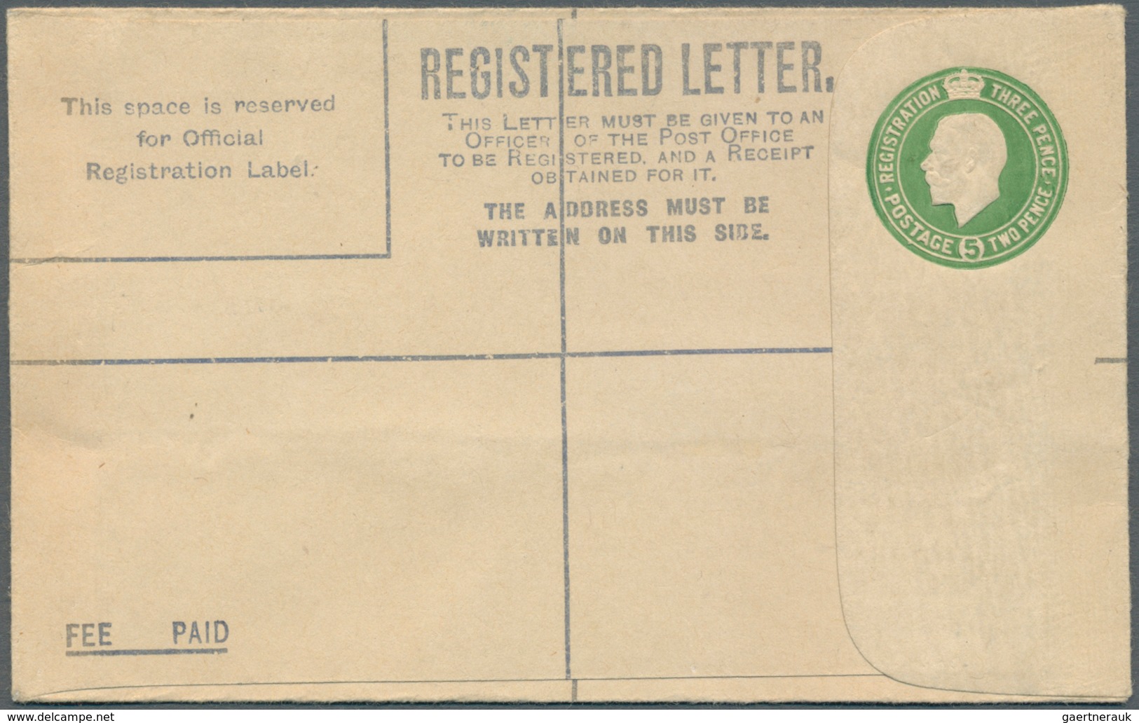 Irland - Ganzsachen: British Dominion: 1922, King Georg V. 5 D. Pale Green Registered Envelope In Si - Postal Stationery