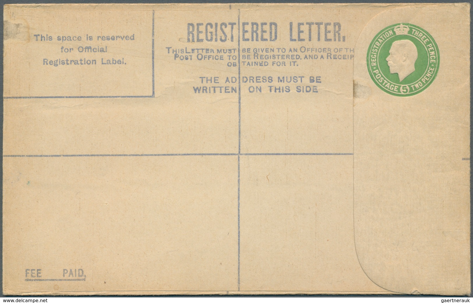 Irland - Ganzsachen: British Dominion: 1922, King Georg V. 5 d. pale green registered envelope in si