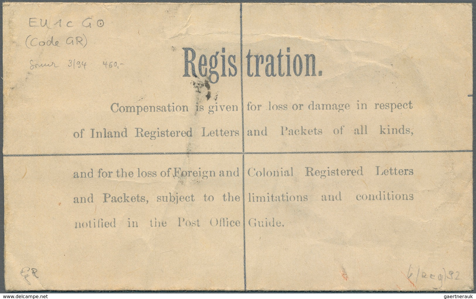 Irland - Ganzsachen: British Dominion: 1922, King Georg V. 5 D. Olive Green Registered Envelope, Siz - Entiers Postaux