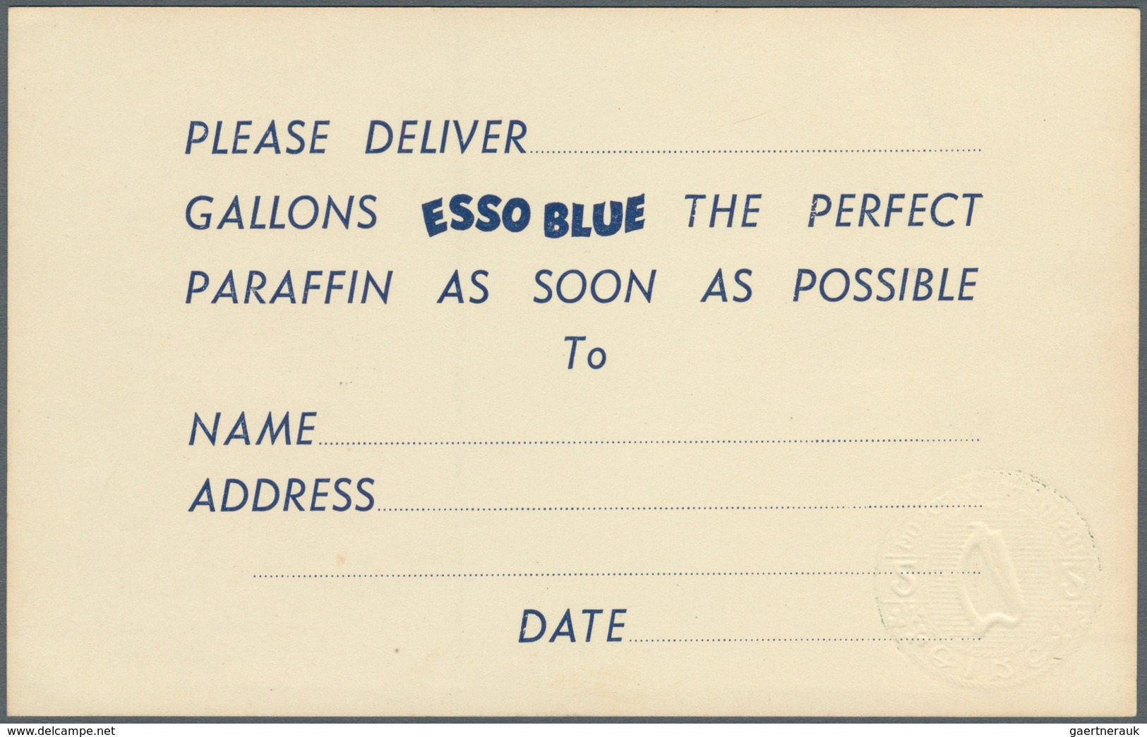 Irland - Ganzsachen: ESSO: 1960, 2 D. Olive Green Card, Unused And Second Card With Part Of An Indis - Postal Stationery