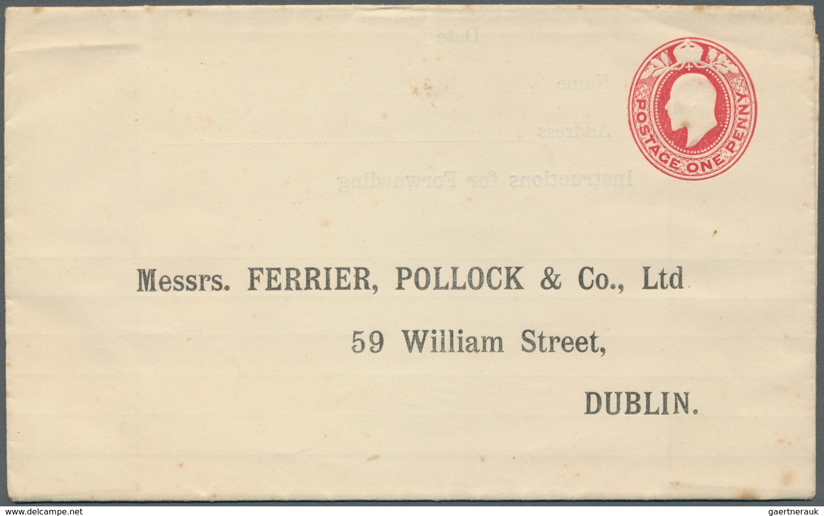 Irland - Ganzsachen: Ferrier, Pollack & Co., Ltd. Dublin: 1902, King Eduard VII. 1 D. Letter Sheet, - Ganzsachen