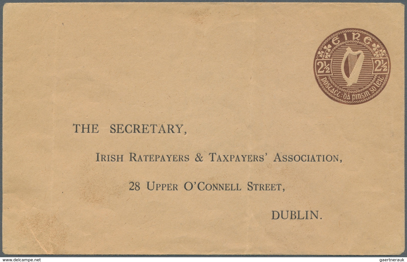 Irland - Ganzsachen: The Irish Ratepayer & Taxpayers' Association: 1945, 2 1/2 D. Brown Envelope, Un - Entiers Postaux