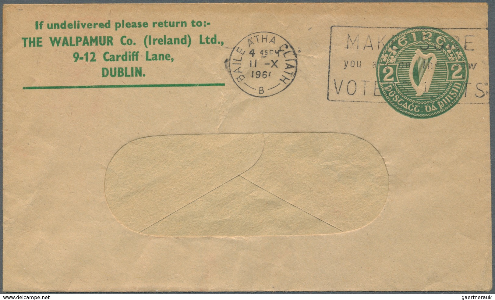 Irland - Ganzsachen: The Walpamur Co. (Ireland) Ldt., Dublin: 1960 (?), 2d. Green Window Envelope Wi - Postal Stationery