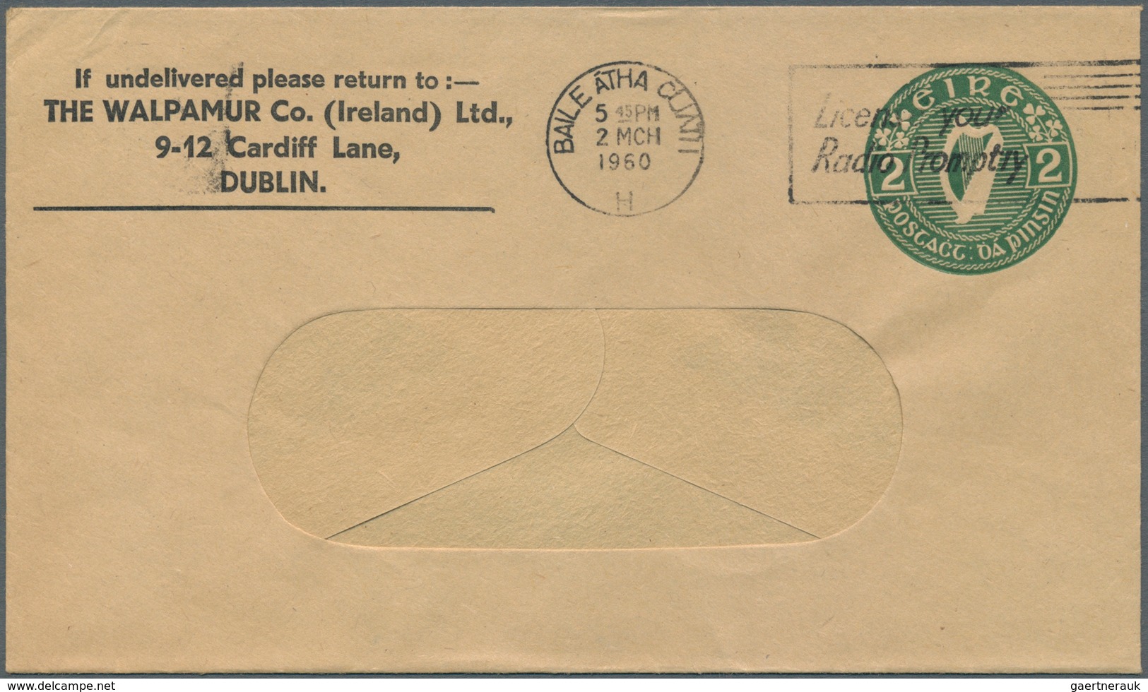 Irland - Ganzsachen: The Walpamur Co. (Ireland) Ldt., Dublin: 1960, 2d. Green Window Envelope Withou - Postal Stationery
