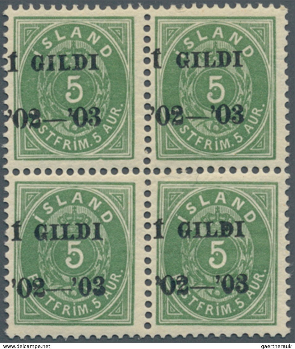 Island: 1902, Gildi Overprints, 5a. Green, Perf. 12¾, BLACK Overprint, Block Of Four, Bright Colour, - Autres & Non Classés