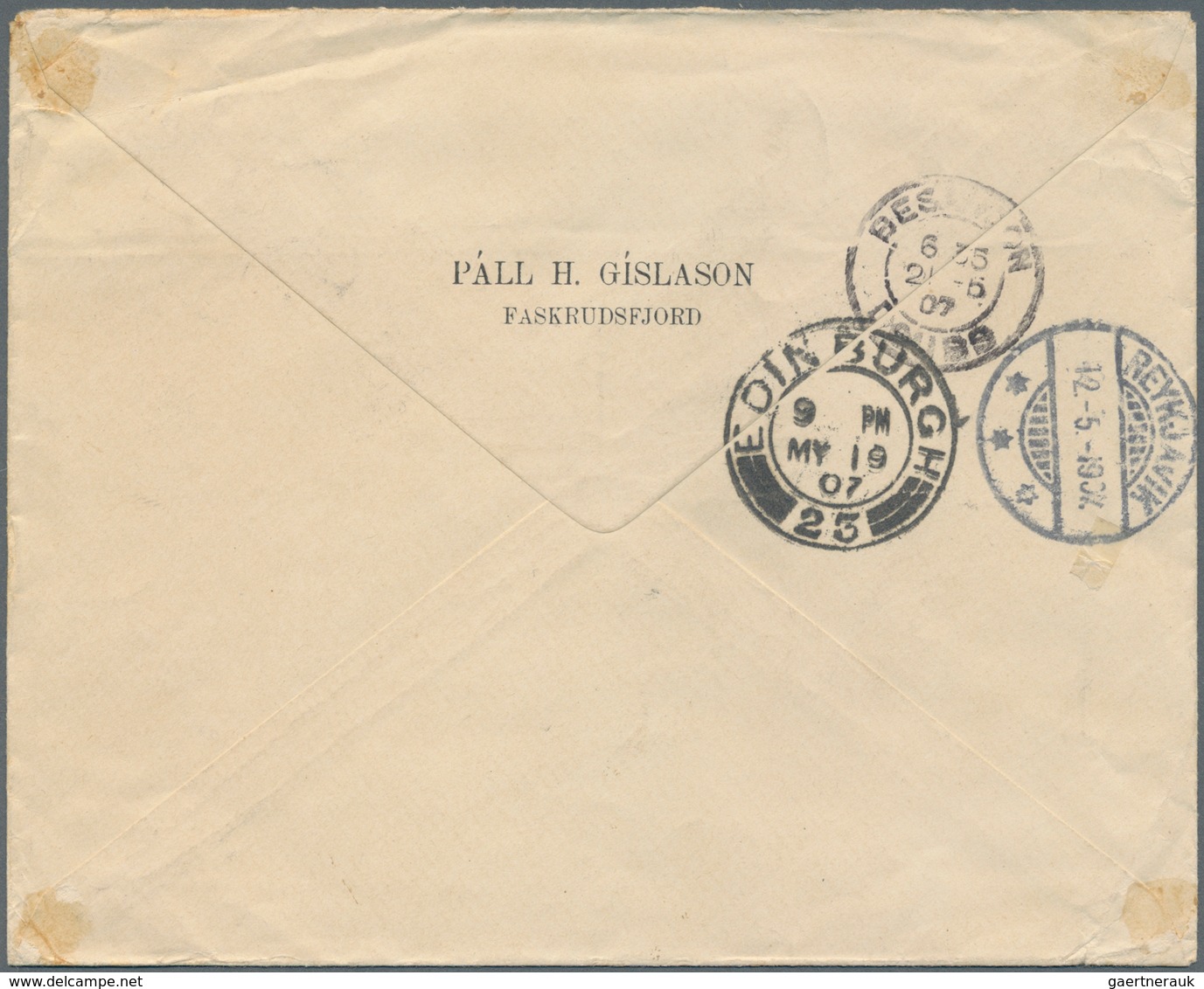 Island: 1907. Envelope Addressed To France Bearing Yvert 34, 3a Orange (pair), Yvert 35, 4a Grey And - Autres & Non Classés